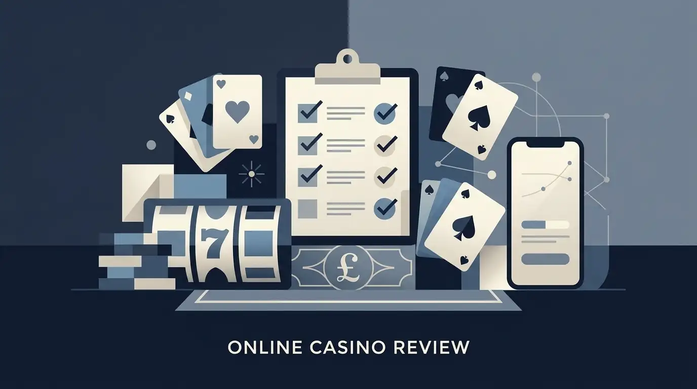 Editorial illustration of evaluating an online casino in the UK
